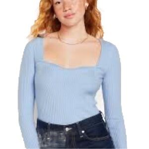 Fitted Rib Knit Sweater In Cashmere Blue Size M Petite